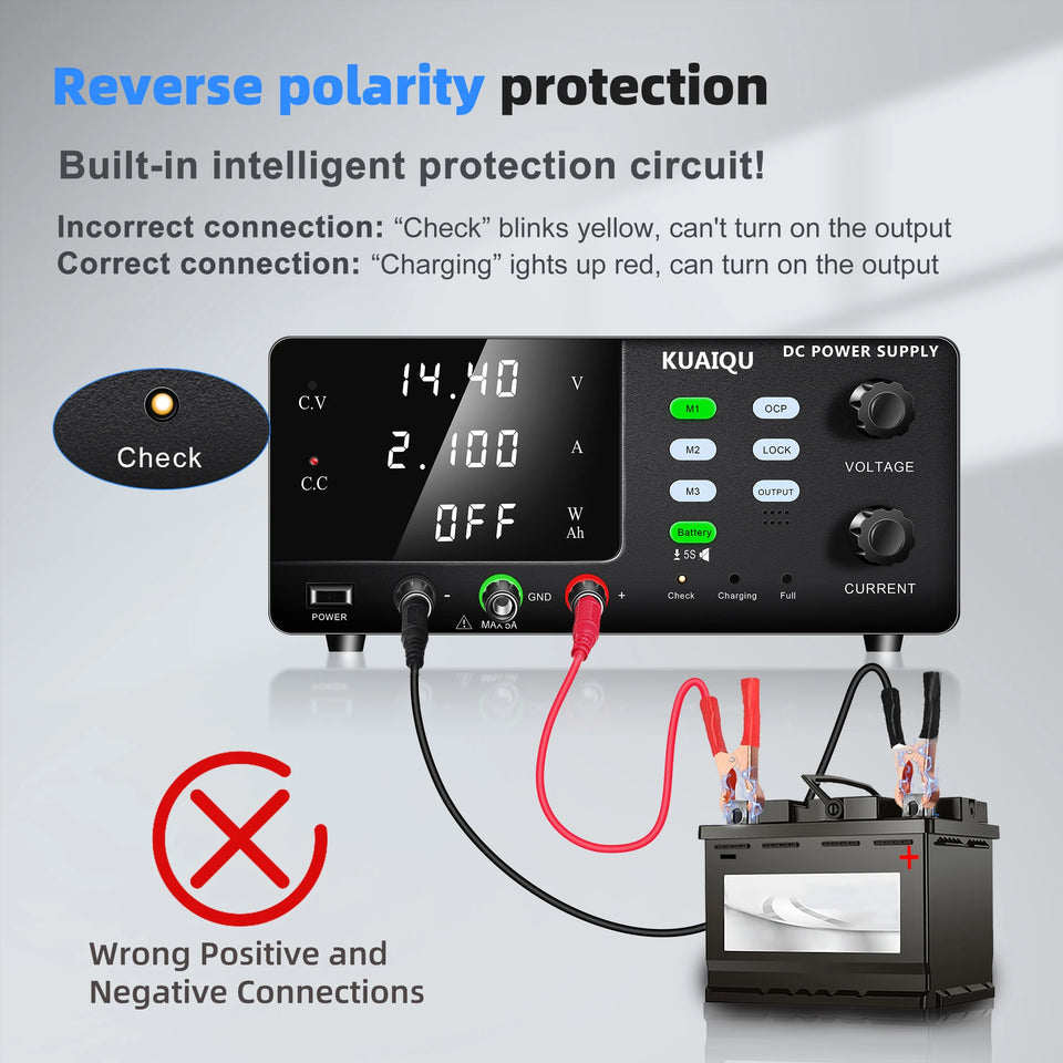 15V 30V 60V DC Power Supply Variable High Power Bench Power Supply for Fast Recharge, Equivalent to adding a BMS to your battery