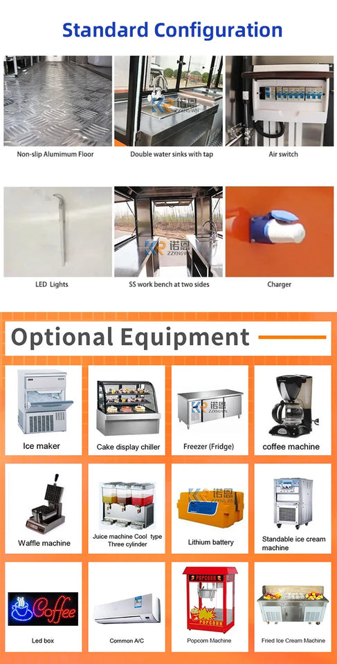 New Food Trailer Mobile Food Truck for Bakery Dairy Products Factory Ice Cream Cart Juice Coffee Kiosk Fully Equipped