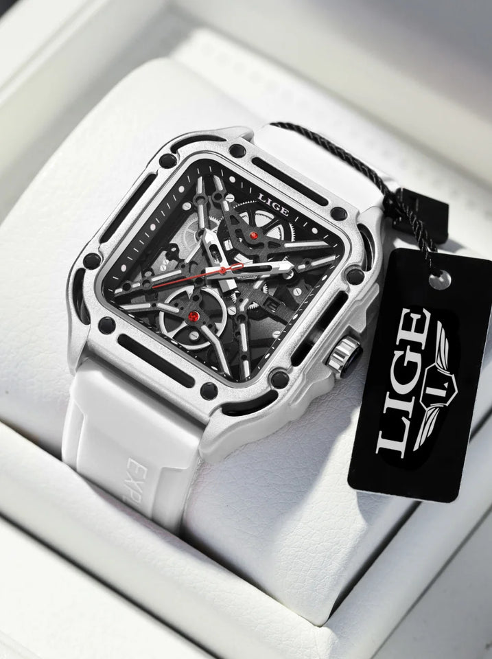 LIGE New Fashion Men Watches Luxury Large Dial Square Design Quartz Watch Casual Silicone Band Men's Sports Watches Reloj Hombre