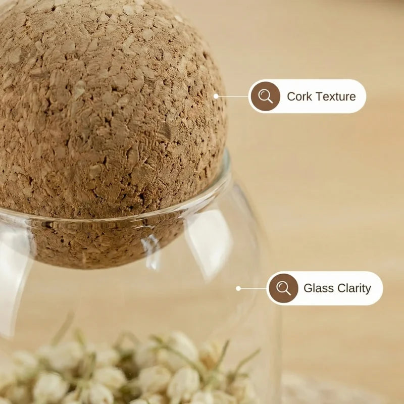 Four size spherical cork transparent glass sealed cans, suitable for storing coffee beans/tea leaves and kitchen storage