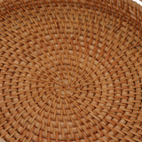 Coffee Table Decorative Tray Traditional Design Round Serving Tray with Solid Wood Handle Hand Woven Large Capacity for Home
