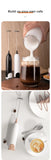 Electric Milk Frother Handheld Coffee Foam Maker 12000RPM Stainless Steel Whisk Portable Easy Clean Battery Operated