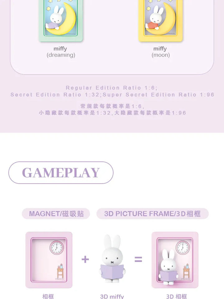 Miffy Photo Frame Phone Stand Blind Box Studying Reading Dreaming Rabbit Model Magnetic Refrigerator Sticker Decoration Gift