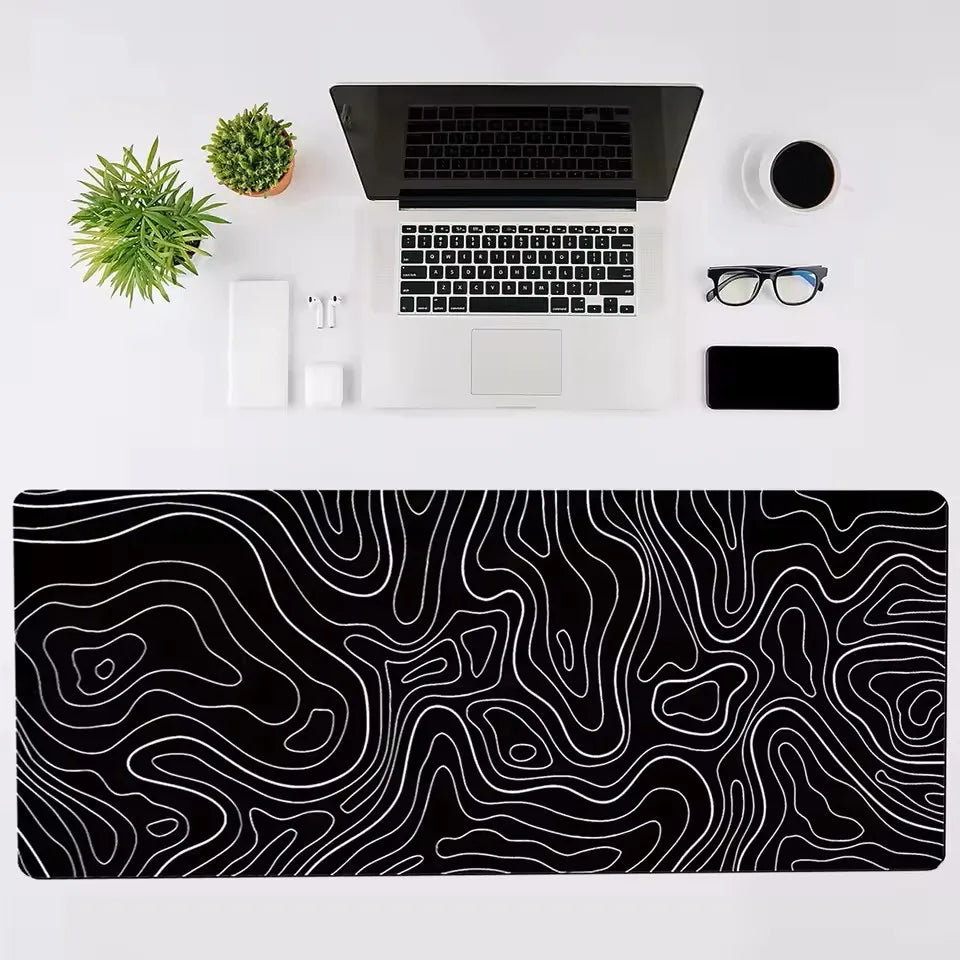 1Pcs Gaming Mouse Pad Large Keyboard Pad 31.5 x 11.8in Topographic Mouse Pad Black and White Mouse Pad for Keyboard with Anti-S