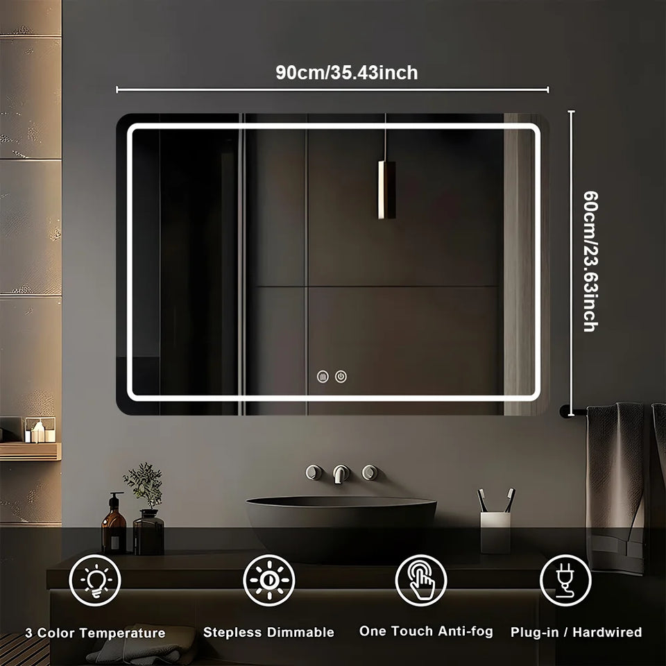 36x24 inch LED Bathroom Mirror Vanity Mirrors with Backlit Lights Fogless Makeup Mirror Wall Mounted with Demister