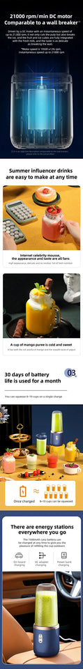 Portable Blender Bottle Electric 6 Blades Multifunction Juice Blender Fresh Juice Smoothie Blender Ice CrushCup Food Processor