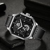 Men Quartz Watches Alloy Dial Business Men Watch PU Leather Strap Big Dial Square Sports Watch Cool Black Wristwatch for Man