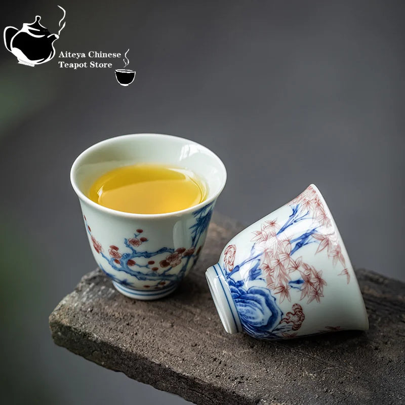 Kung Fu Tea Cup, Hand-painted,  Vintage Blue and White Tea Cup, Handmade Ceramic，High End Personal Tea Cup, Single Cup
