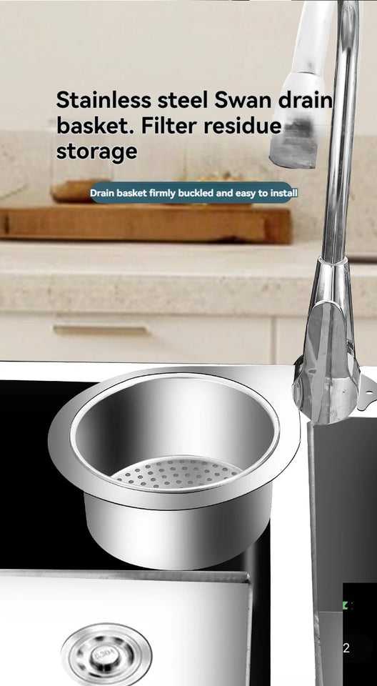 Stainless Steel Swan Sink Strainer Basket Kitchen Sink Garbage Filter Swan Dry And Wet Separation Hook Drain Rack