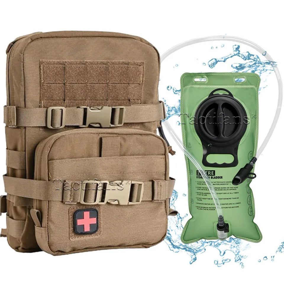 Mini Hydration Bag Tactical 2 In 1 Mini Hydration Pack Rip Away IFAK Medical Pouch 2L Water Bladder MOLLE Pouch Hunting Bag