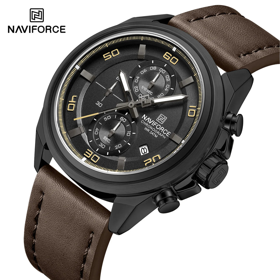 NAVIFORCE Waterproof Watches for Men Original Brand Luxury Leather Men's Quartz Wristwatch Fashion Military Chronograph Male