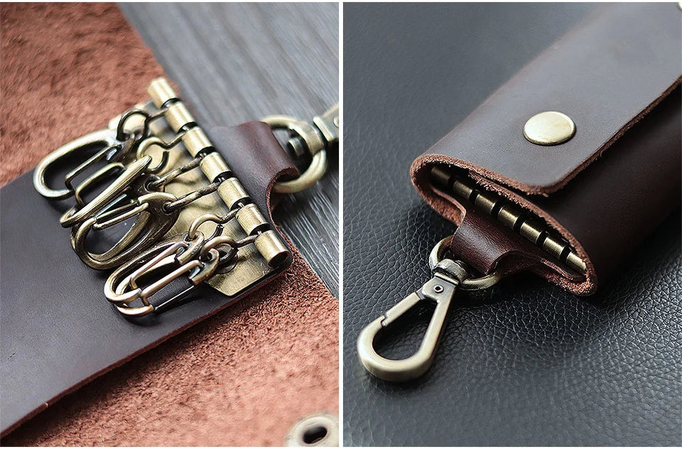 100 % Genuine leather   Multi-function Key Bag High Quality Crazy Horse leather Key Pouch Unisex Leather Business Gift