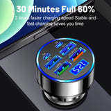 6 In 1 Car Charger Total 100W Super Fast Charging Multi-port Voltage Car With Vehicle Digital Display Mobile car Phone Charger