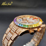 MISSFOX Men Watches 2021 Luxury Large Case With Baguette Full Diamond Quartz Wristwatch Chronograph Calendar Watch Droshipping