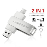 JASTER Metal USB TYPE-C 2 IN 1 Pen Drives 16GB silvery Flash Drive 64GB Commercial Affairs Gifts Memory Stick 4GB 8GB 32G U Disk
