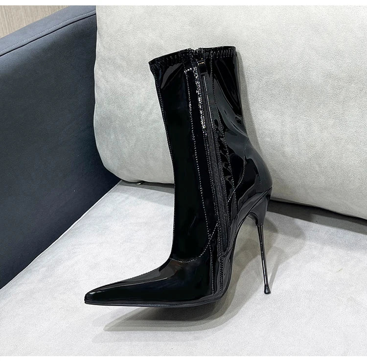Knee-High Modern Boots Pointy Toe Women Shoes 13cm Ultra Thin Steel High Heels Metal Heel Calf Boots for Women Fun Shoes Size 46