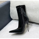 Knee-High Modern Boots Pointy Toe Women Shoes 13cm Ultra Thin Steel High Heels Metal Heel Calf Boots for Women Fun Shoes Size 46