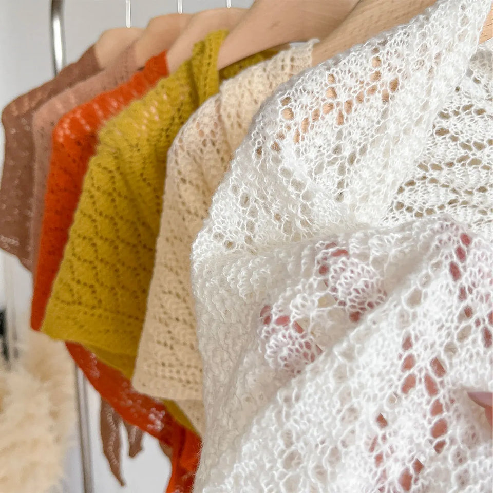 Korean Hollow Out Knitted Shawl Summer Air Conditioning Fake Collar Neck Guard Knit Thin Knotted Cape Shoulder Scarf For Women
