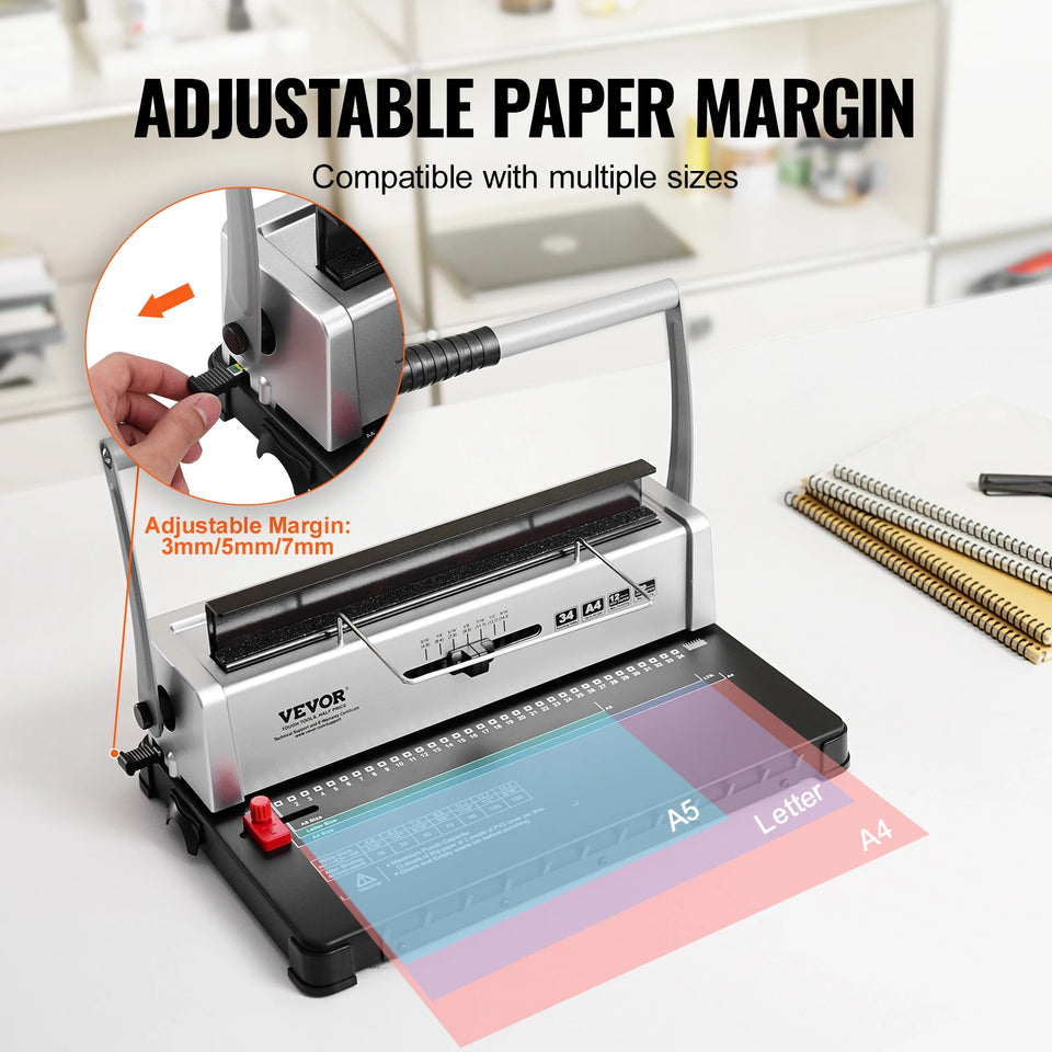 SucceBuy Coil Spiral Binding Machine Manual Book Maker 34-Holes Binding 120 Sheets Punch Binder w/ Adjustable Coil Binding Spine