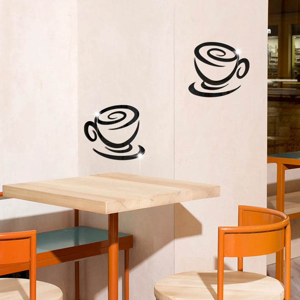 New Creative Acrylic Mirror Coffee Cup Wall Paste Living Room Bedroom Background Wall Decoration Self-adhesive Mirror