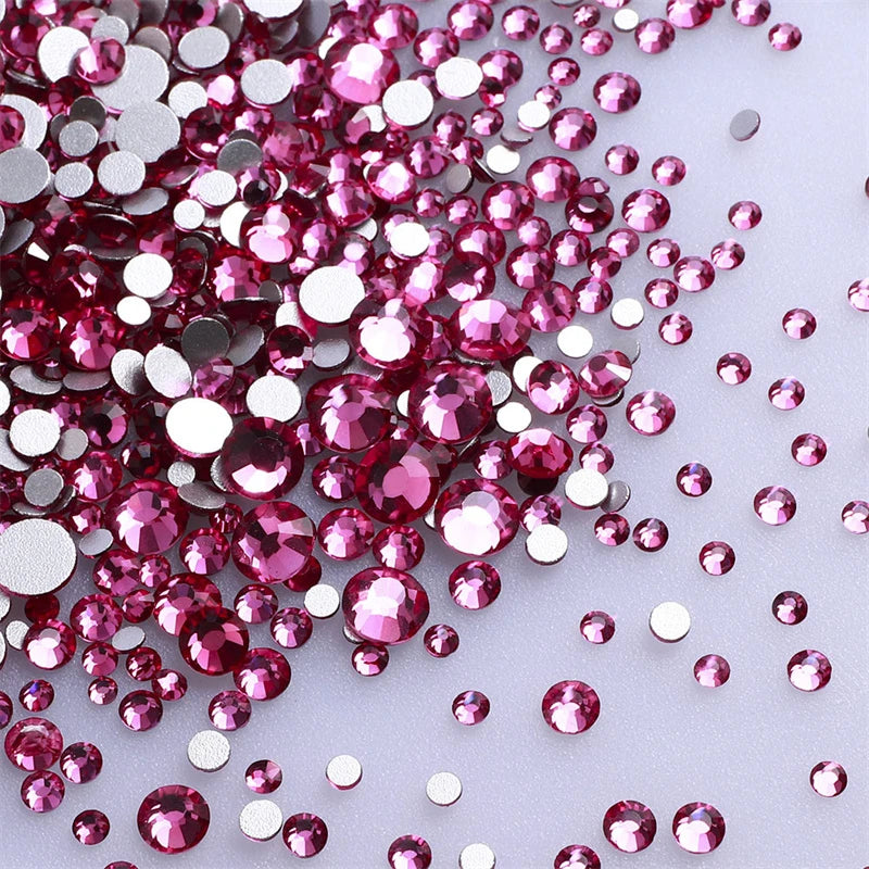 1440Pcs Mix Size Glass Flatback Rhinestone Glitter Crystal AB Round Diamond Non Hotfix Glue On Stone for DIY Nail Art Decoration