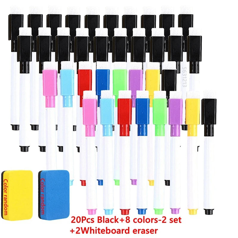 100/5Pcs Dry Erase Whiteboard Markers Set, Washable Pens with Magnetic Eraser for Office Whiteboards & Art Supplies