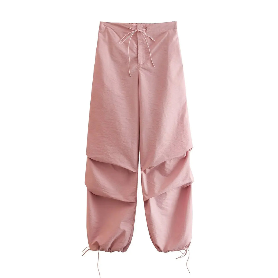 Willshela Women Fashion Parachute Cargo Pants Vintage Jogging Trousers High Elastic Waist Female Chic Lady Boot Cut