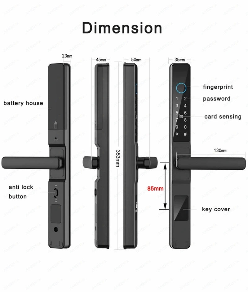 TTLock APP Waterproof Fingerprint Password Smart Lock For Outdoor Pull Push Sliding Aluminum Door 2885/ 3585/ 4585 /6085 Mortise