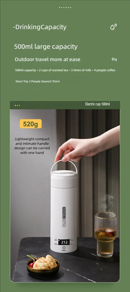 JFBONIN Electric Kettles Portable Tea Coffee Kettle Travel Boil Water Thermal Cup Anti-Scald Water Bottle English Menu