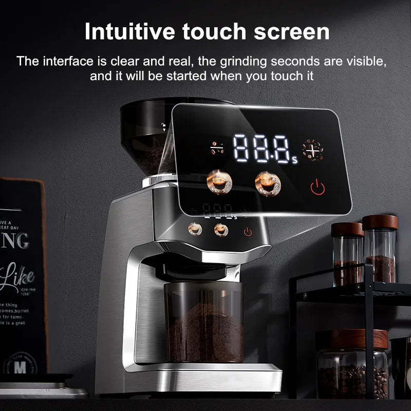 Touchscreen Electric Coffee Grinder - Automatic Commercial & Home Use, Stainless Steel Burr Mill with Dose Control, LCD Display