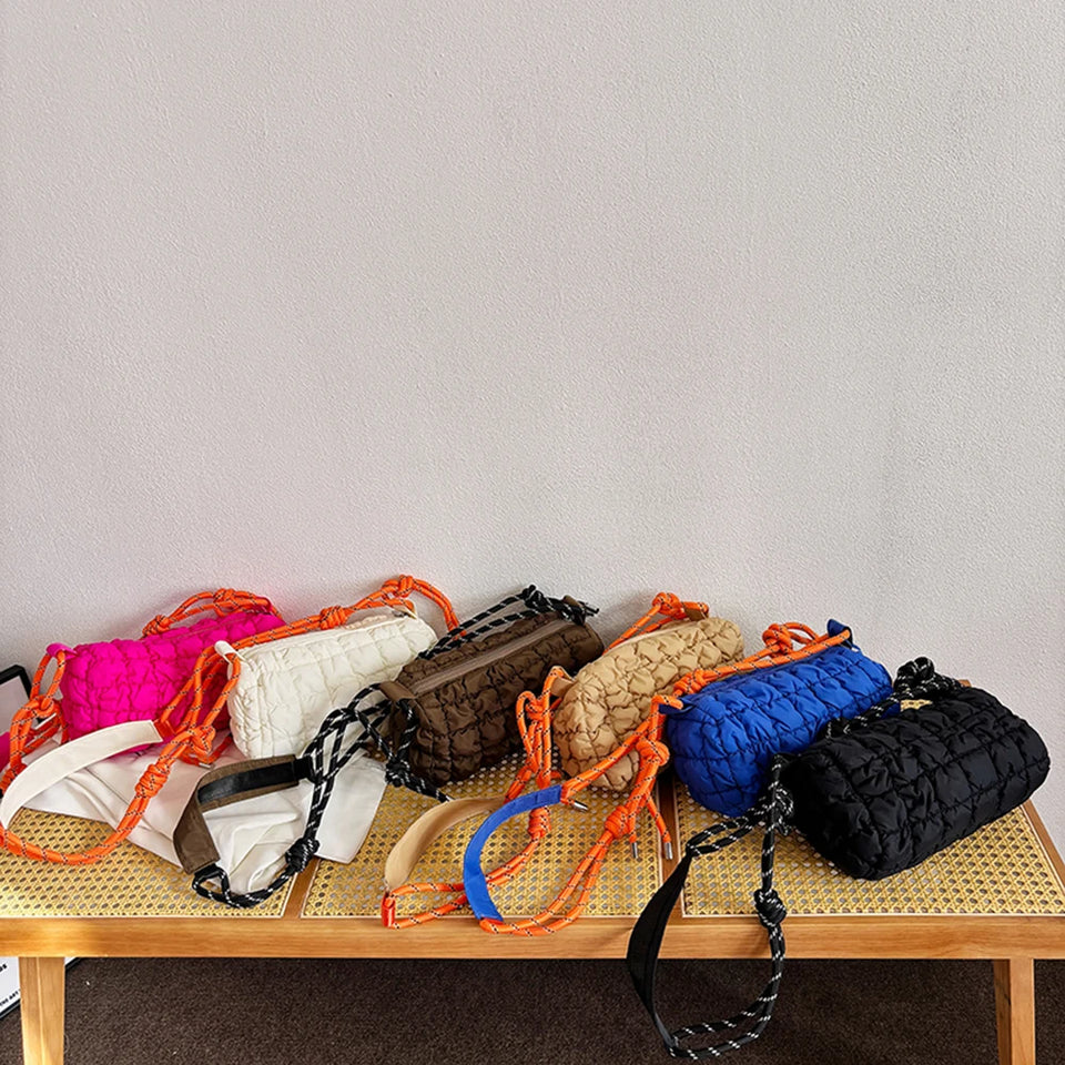 Stylish Women Quilted Cloud Bag with Braided Rope Strap Soft Shoulder Bag Perfect for Daily Use and Casual Outings