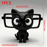 Cute Black Cat Glasses Holder Fashion Eyeglass Stand with Sitting Kitten Pose Adorable Desk Organizer for Home Office Room Decor