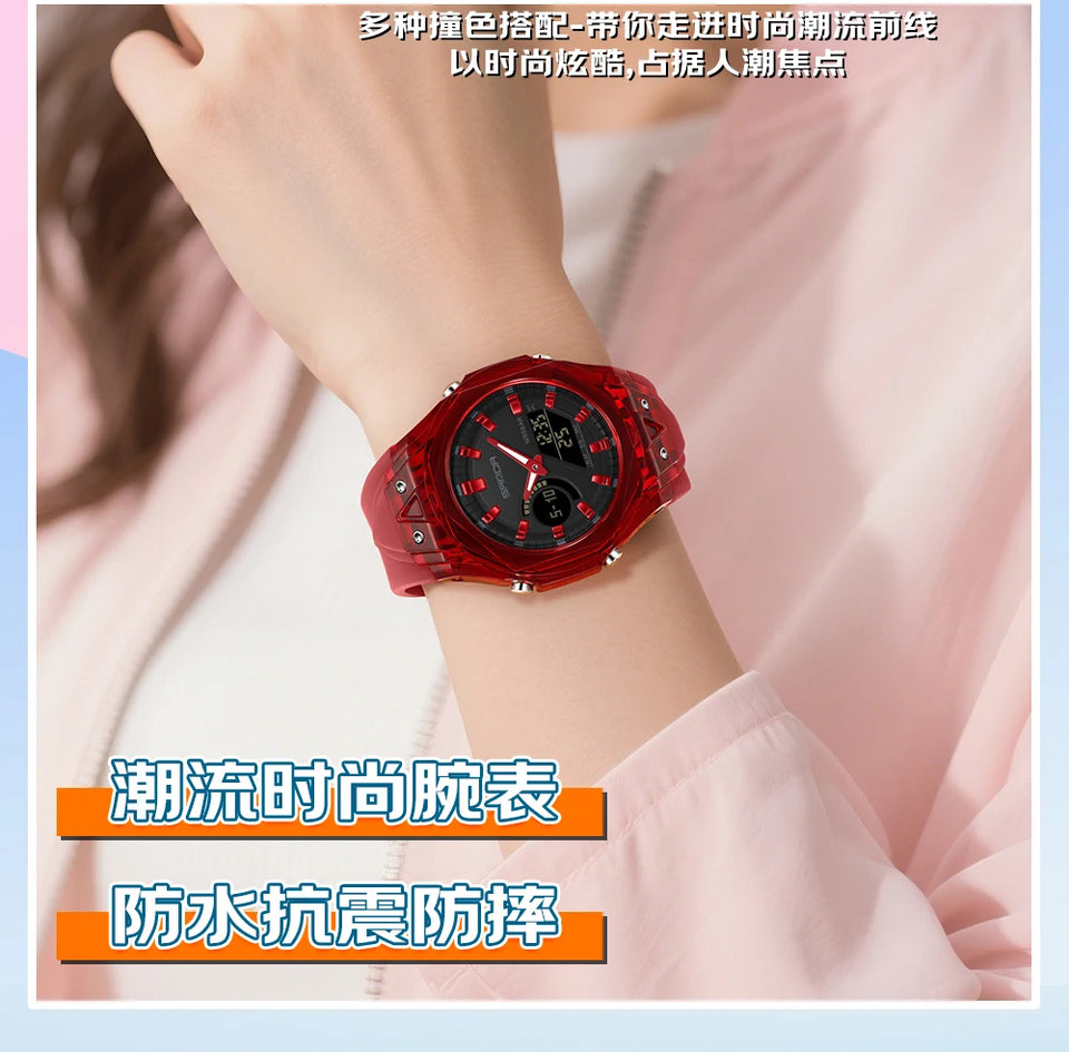 SANDA Top New 6283 Dual Display Multifunctional Student Electronic Watch Alarm Clock Night Light Waterproof Sports Student Watch
