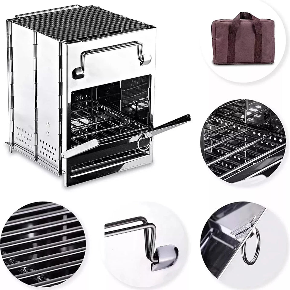Stainless Steel Wood-burning Stove Lightweight Compact Camping Stove Portable Folding Wood Stove For Outdoor Camping Hiking