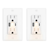 LED Night Light Outlet with 24W USB C+A Fast Charging, 4.8A, On/Off Switch