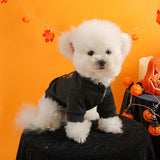 Black Cloth Halloween Sweater Pet Clothes Dog Cat Black Halloween Handsome Funny English Embroidery Traction Open Button Jacket