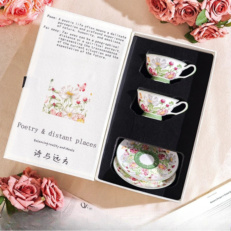 Coffee Cup Set Elegant Ceramic British Black Tea Cup Saucer Exquisite Afternoon Tea Household Tableware Complete Drinkware Set