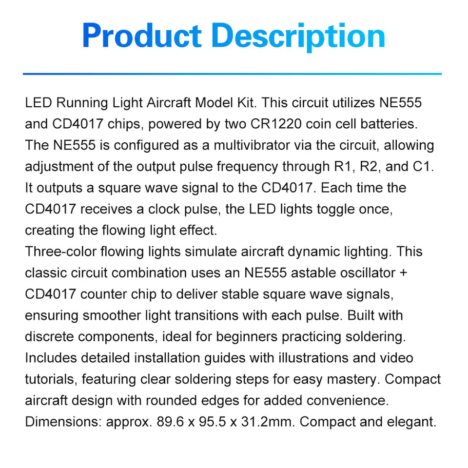DIY Electronic Kit LED Flow Light Aircraft Model Kit DIY Electronic Welding Practice Kit Electronic Science Assembly Kit