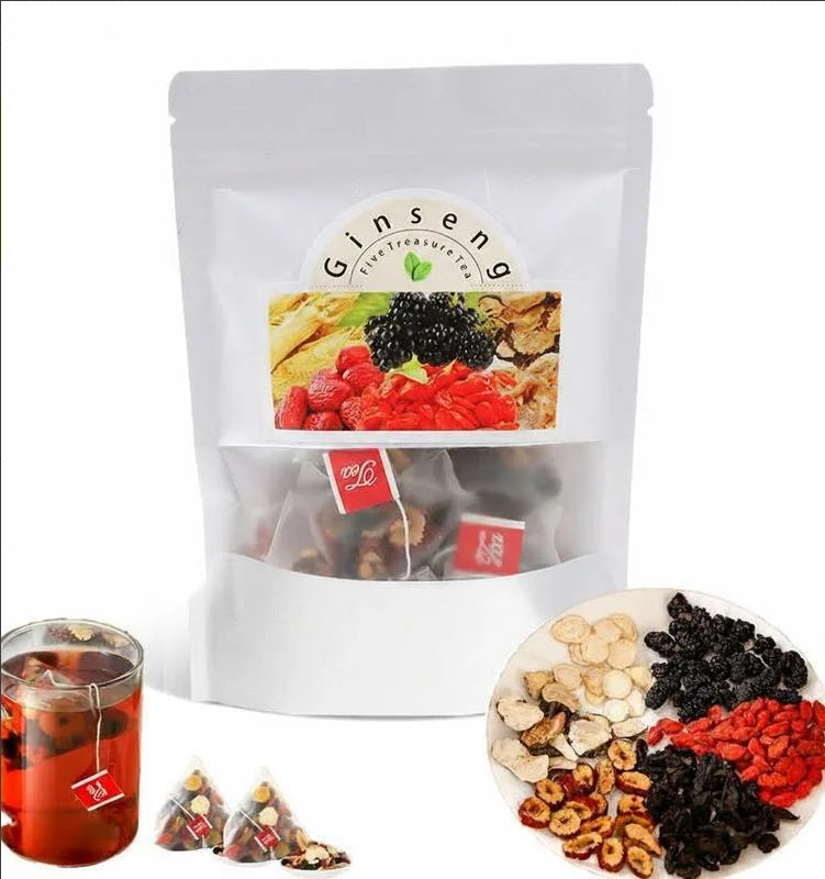 Ginseng Herbal Tea with Red Date Wolfberry Mulberry Natural Organic Herbal Blend Daily Wellness Drink 20 Tea Bags