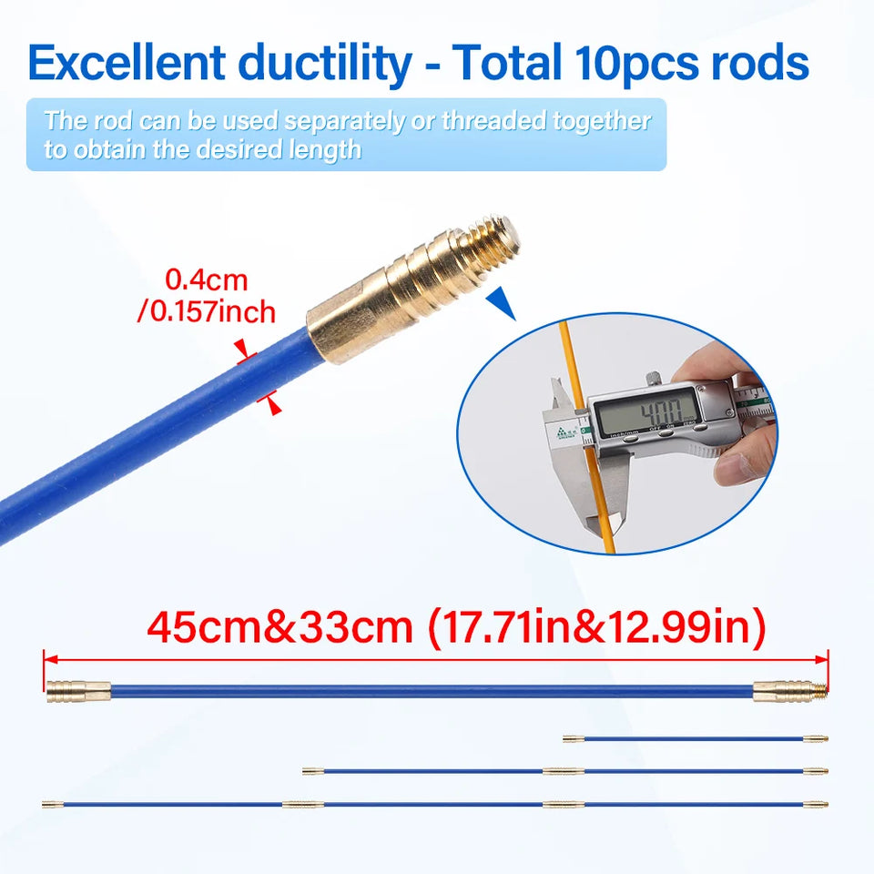 10Pcs Fiberglass Cable Push Puller Dia.4mm/3mm 33/45cm Running Cable Wire Kit Electrical Cable Wall Installing Rods Wiring Tool