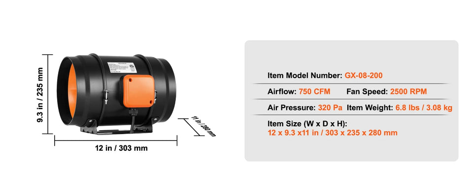 SucceBuy Inline Duct Fan EC-motor Ventilation Exhaust Fan with Temperature Humidity Controller for Cooling Booster Grow Tents