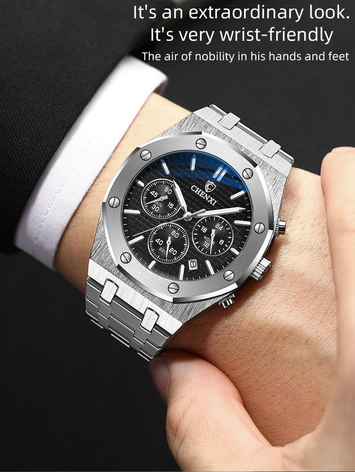CHENXI Business Quartz Man Wristwatch Multi-function Luminous Calendar Men's Watches Waterproof Chronograph Stop Watch