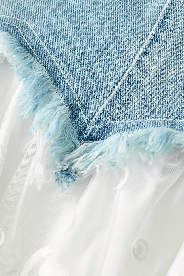 ELFSACK 2025 Summer New Arrivals Lace And Lace Patchwork A-Line Denim Skirt For Women
