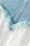 ELFSACK 2025 Summer New Arrivals Lace And Lace Patchwork A-Line Denim Skirt For Women
