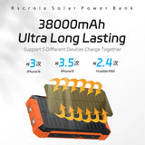 Long-lasting Solar Power Bank, Portable Solar External Battery Pack Built-in Cables, Portable Wireless Charger with Solar Panel