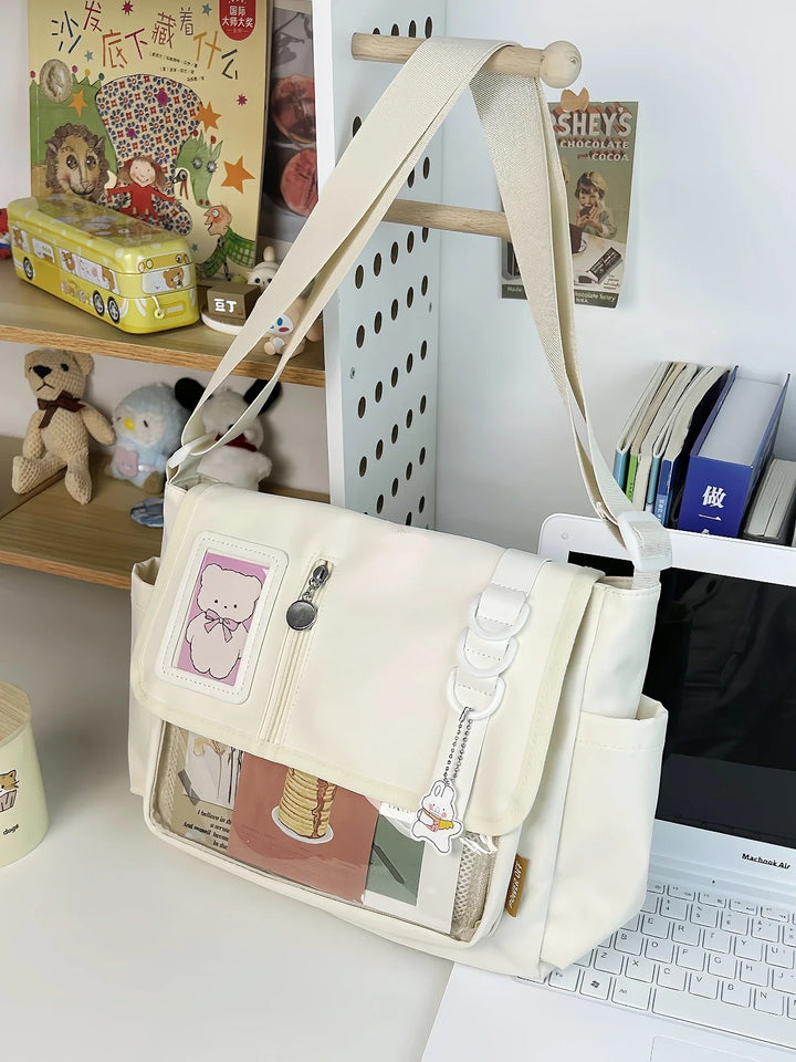 Y2K Japanese Harajuku School Bags for Teenage Girls New Transparent Itabag Crossbody Bag DIY Badges Display Plate Ita Bag
