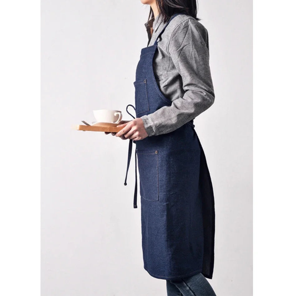 Cotton Denim Aprons Gardening Coffee Shop Kitchen Cooking Baking BBQ Cleaning Painting Restaurant Stylish Design Florist Apron