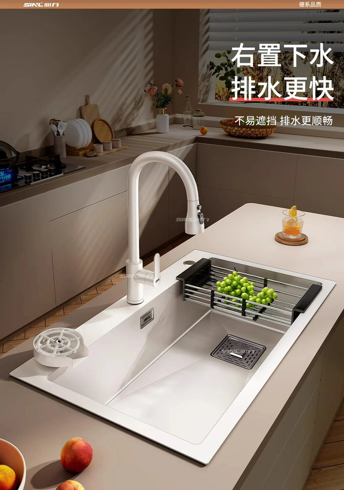 White Kitchen Sink, Stainless Steel Vegetable Sink, Large Sink Under The Table
