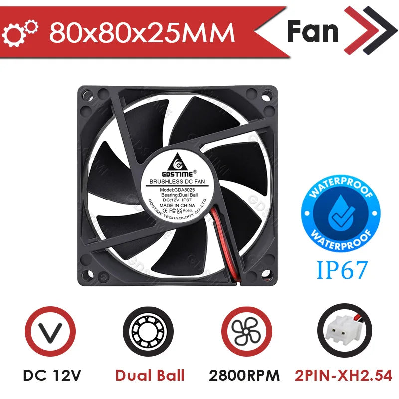 Gdstime DC 12V Waterproof Industrial Ultrasonic Humidifier Refrigeration Cooler 60mm/80mm/120mm Outdoor Water Proof Cooling Fan