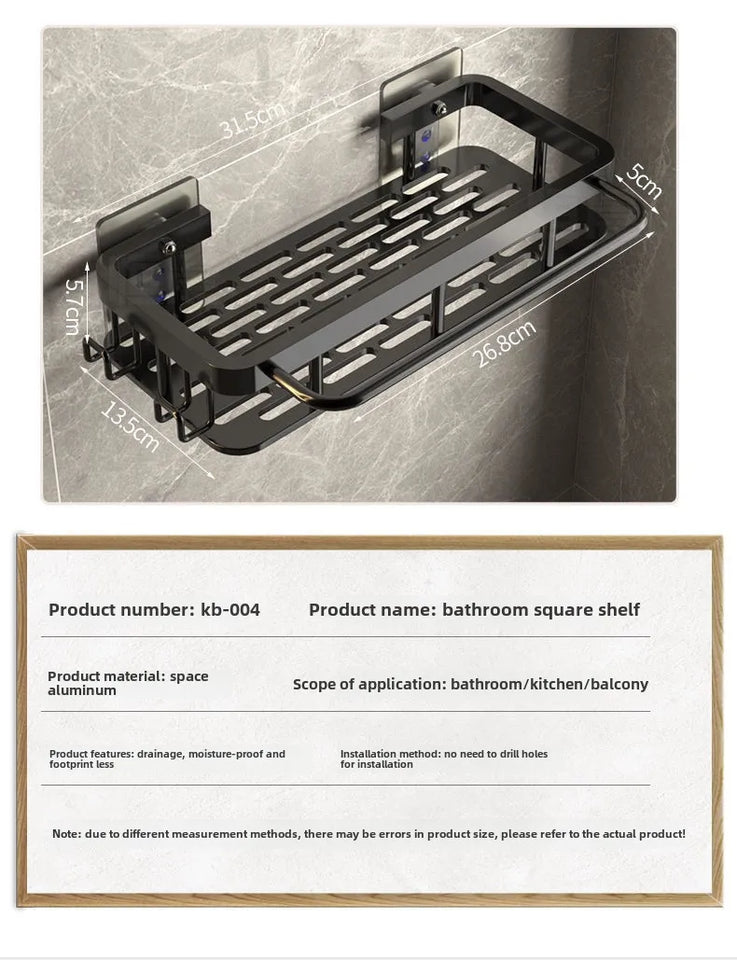 Rustproof Aluminum Bathroom Shelf – No-Drill Over-Tub or Corner Storage for Toiletries & Shower Essentials